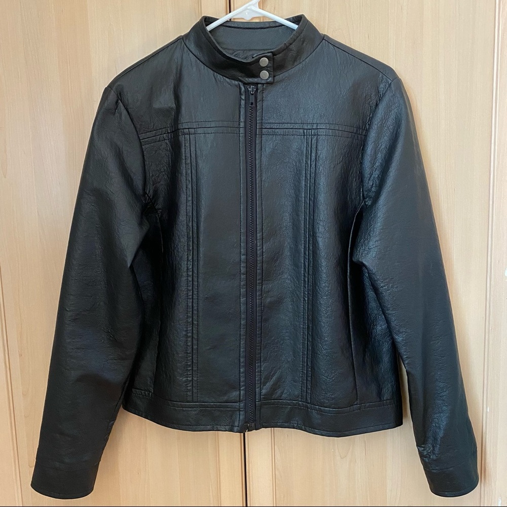 Suzanne Black Moto Biker Jacket Lined Snap Collar Full Zip Women’s Size 14